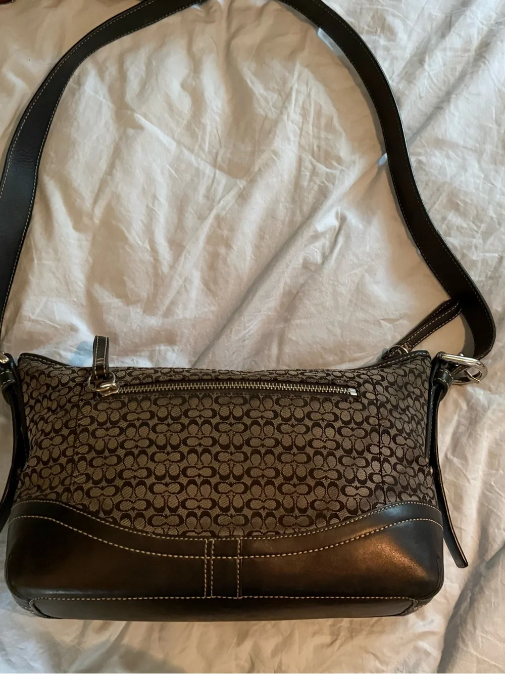 Coach Signature Canvas and Leather Shoulder Bag in black and grey